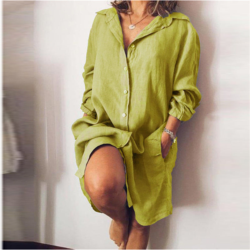 Cotton And Linen Mid-length Long-sleeved Solid Color Cardigan ETYN