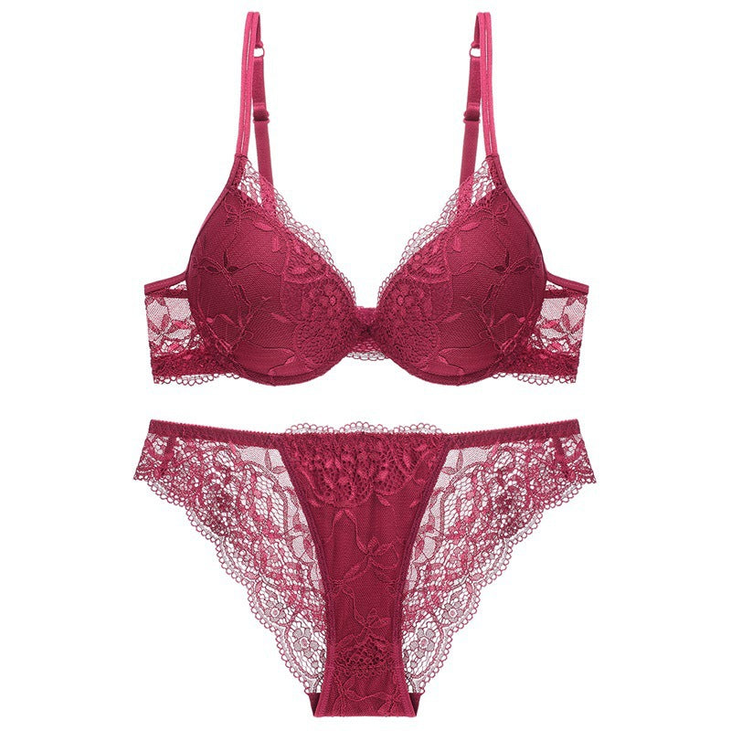 Sexy Deep Micro Push-Up Lace Bra Set