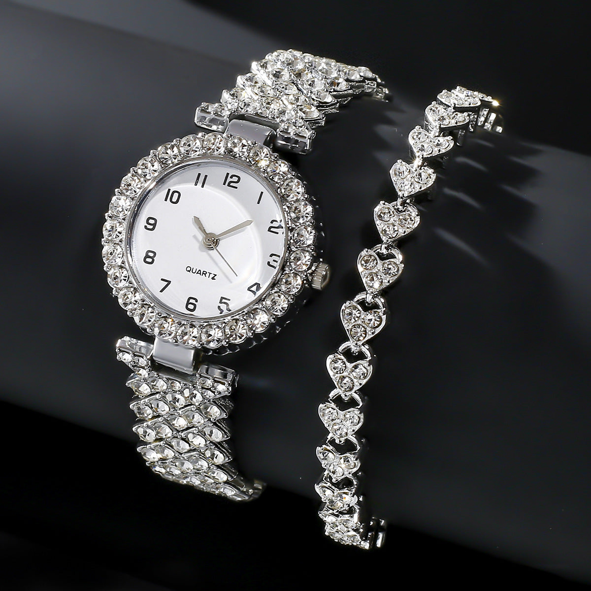 Fashion Jewelry 2pcs Luxury Fashion Women Watch Set Silver Strap Ladies Quartz Wristwatch Alloy Bracelet For Ladies Jewelry Set Clock Gift ETYN