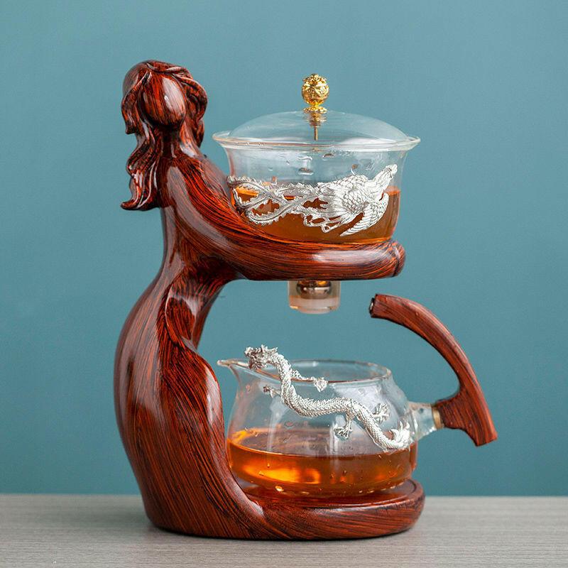 Maid Semi-automatic Tea Set Tea Making Kungfu Teapot Automatic Tea Set Heat-resistant Glass Holder Base Tea Infusers Tea Ware Kanuner