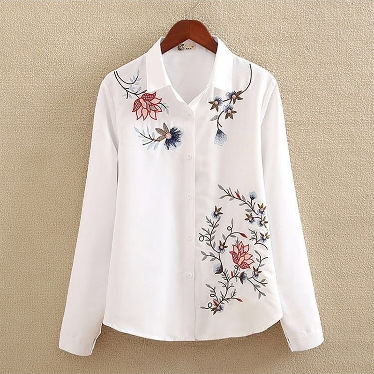 Embroidered Shirt Women's Long-Sleeved Bottoming Shirt Loose Plus Size Women's Spring And Autumn 200 Kg White Shirt Women