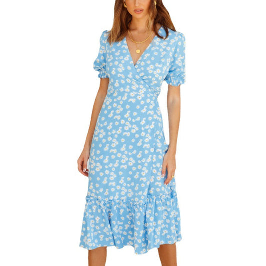 Women’s Elegant Floral V-Neck Chiffon Maxi Dress