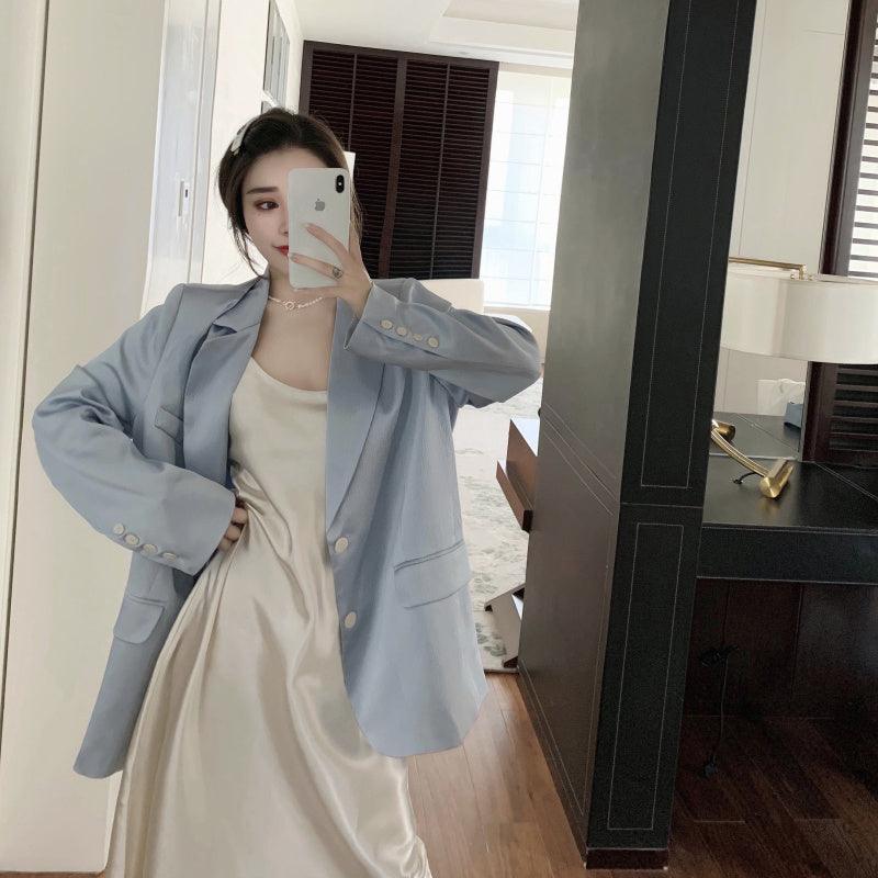 Hong Kong Flavor Satin Suspender Skirt Casual Gloss Suit