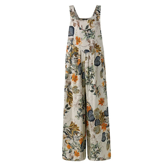 Patchwork Printed Button Suspender Jumpsuit ETYN