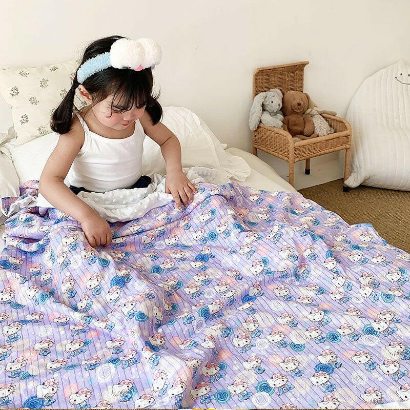 Children's Cartoon Cotton Beanie Blanket: Ideal for Strollers and Air Conditioning