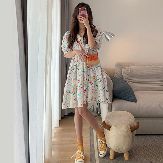 Sweet Floral Dress Women"s Summer New Spring French Loose Baby Collar Bubble Sleeve Skirt Summer - myETYN