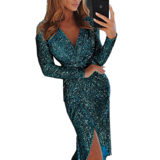 Women Clothes Bodycon Dresses New Ladies Bronzing Long-sleeved myetyn