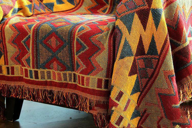 Bohemian Geometric Tapestry Bed and Sofa Blanket Cover" Kanuner