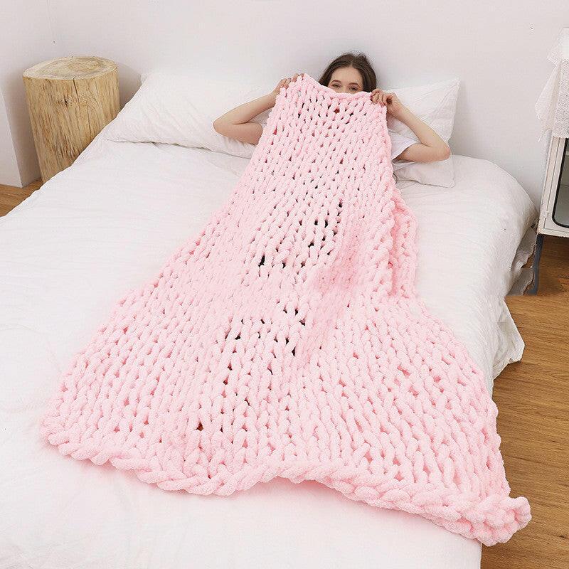 Handmade Ins Style Thick Wool Knitted Blanket: Perfect as a Chenille Sofa Cover