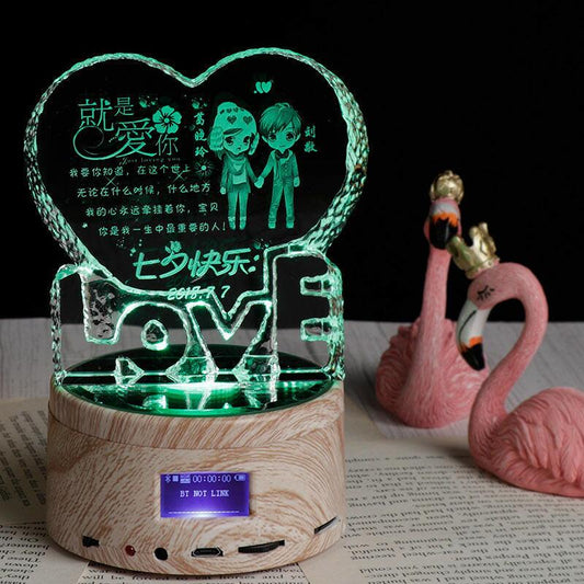 Personalized Gifts Crystal Photo Night Lamp Bluetooth Rotating Color Changing Music Player 3D Inner Carved - myETYN