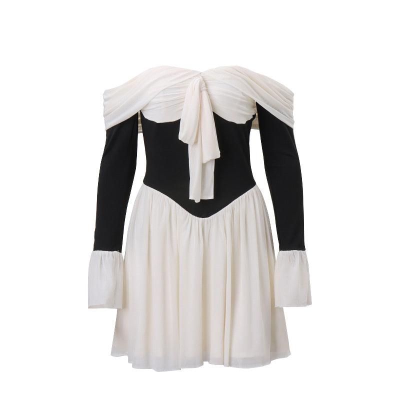 Women's Off-shoulder Color-matching Dress