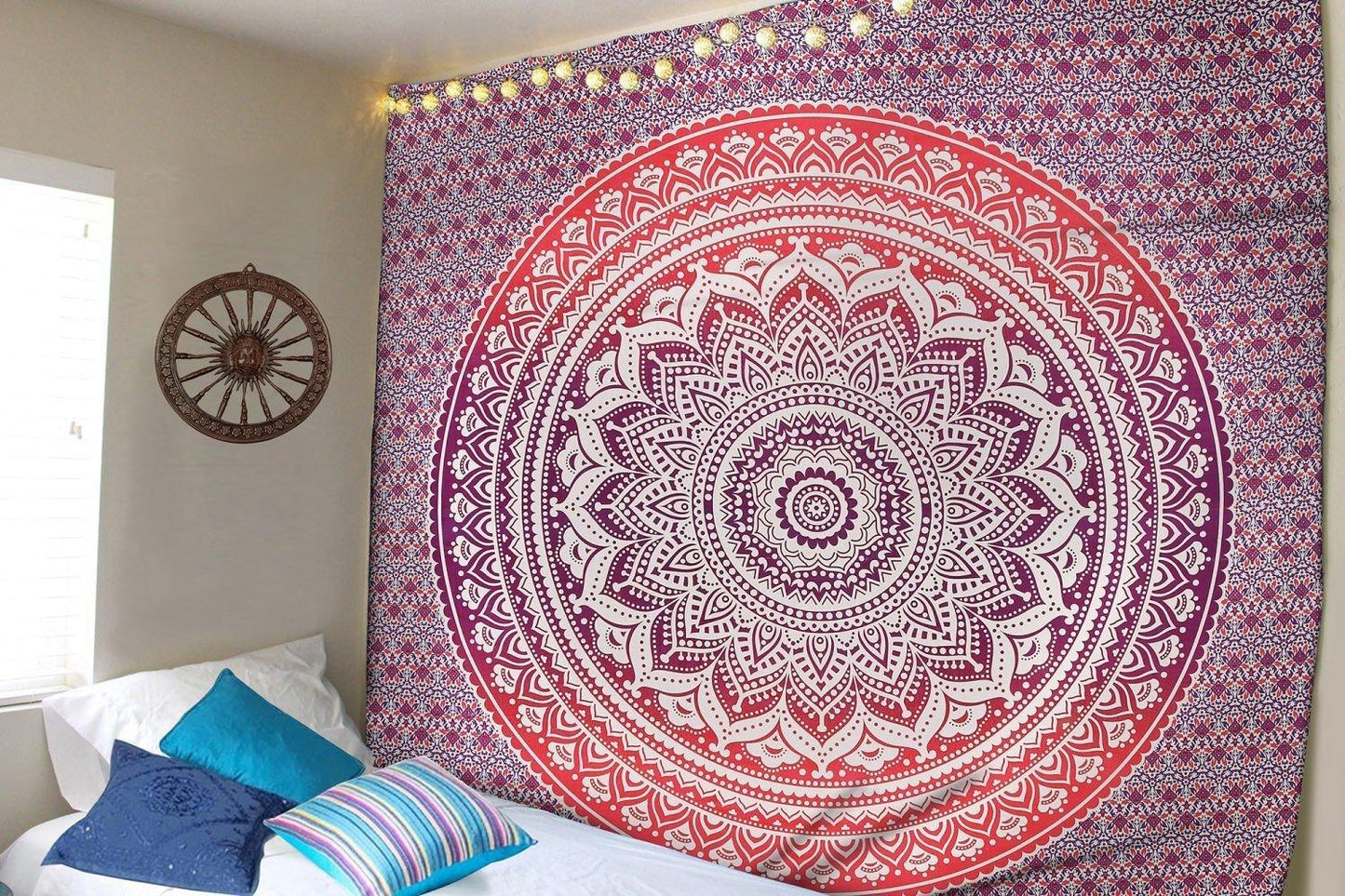 Indian Mandala Tapestry - Green & Blue Flower, 210x150cm