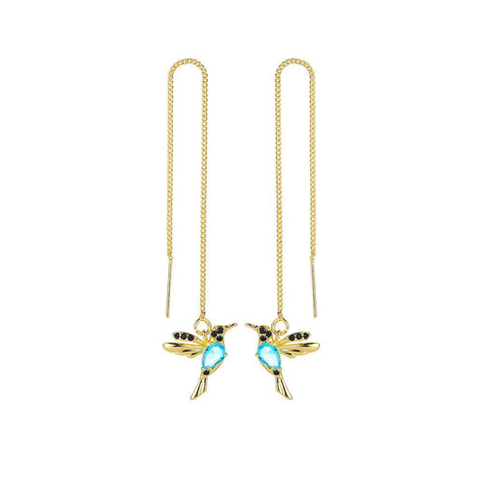 Fashion Jewelry New Unique Little Bird Drop Long Hanging Hummingbird Earrings For Women Elegant Girl Tassel Crystal Pendant Earring Jewelry