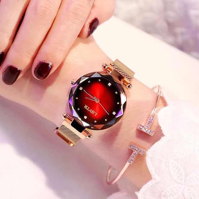Rose Gold Women Watches Fashion Diamond Ladies Starry Sky Magnet Watch Waterproof Female Wristwatch ETYN
