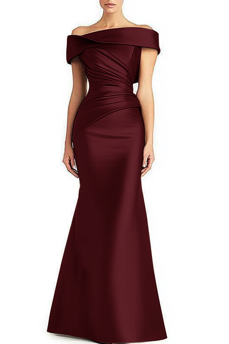 Evening Formal Pleated Off-Shoulder Maxi Dress