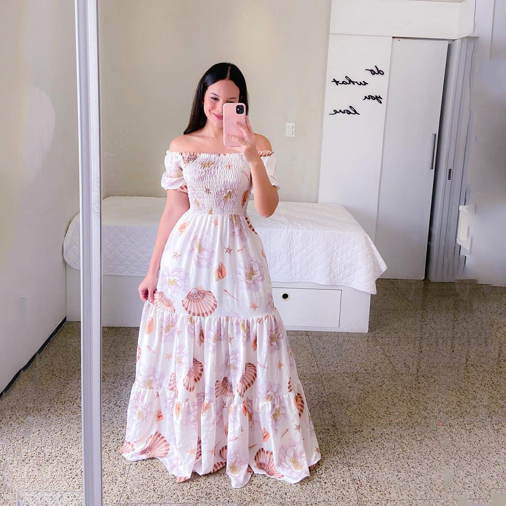 Women's Off-shoulder Floral Fashion Off-shoulder Long Dress ETYN