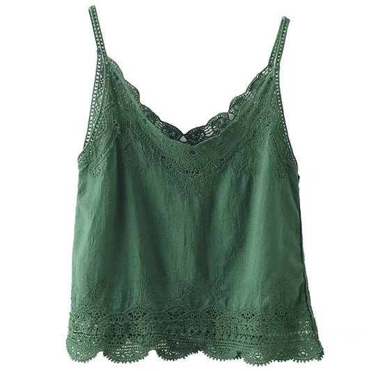 Retro All Cotton Hollow Embroidered Lace Vest ETYN