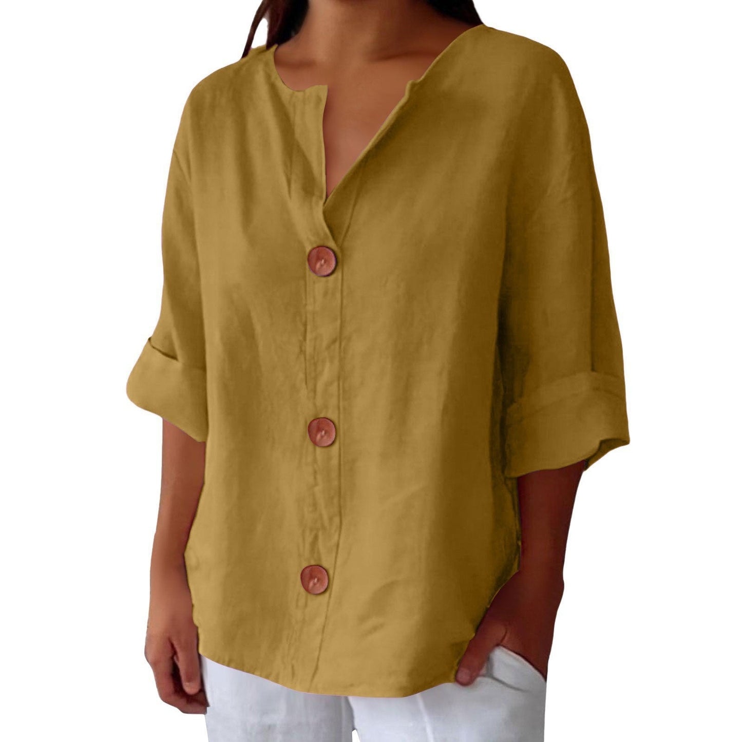 V-neck Pullover Shirt Fashion Casual Long-sleeved Top Women's Clothing myetyn