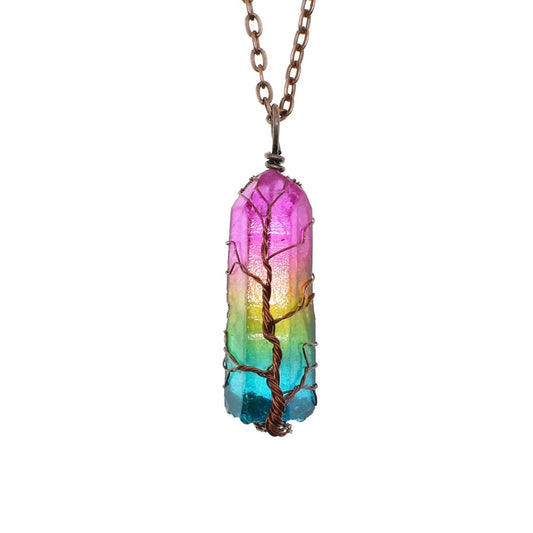 Hot Selling Stone Crystal Pillar Tree Of Life Pendant Ins Fashion Necklace myetyn