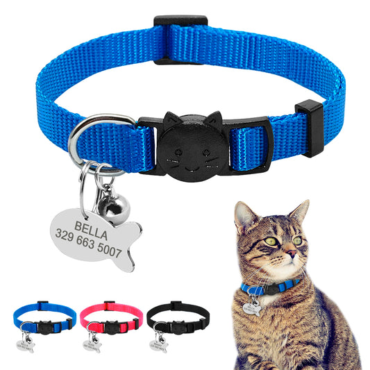 Personalized Safety Breakaway Nylon Quick Release Cat Collar ID Tag Set - myETYN