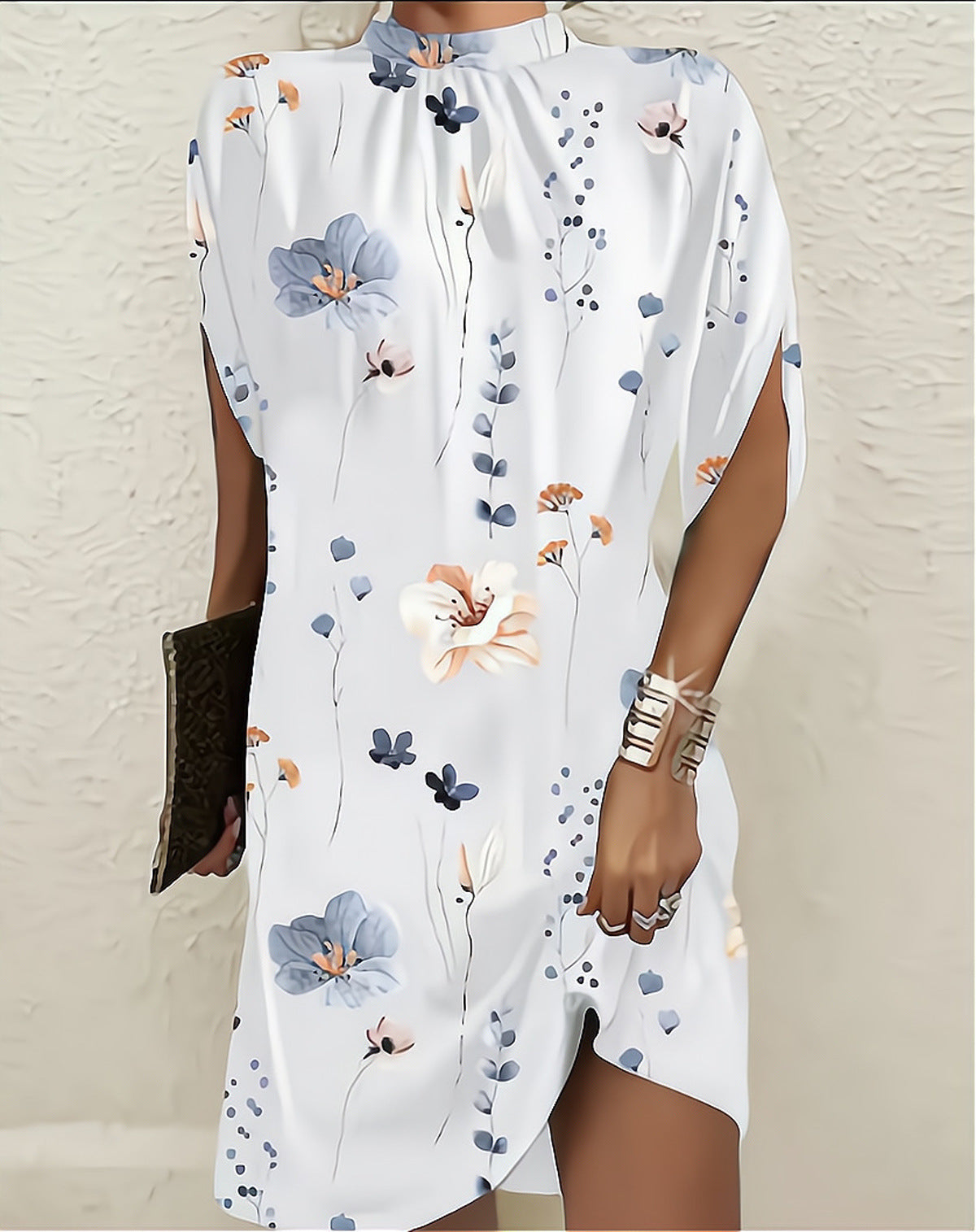 Women's Fashion Round Neck Loose Bat Sleeve Dress ETYN