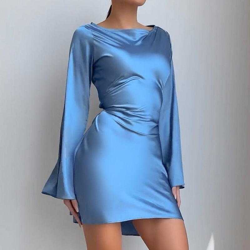 Waist Trimming Lace Up Satin Dress Women's Bag Hip Skirt null
