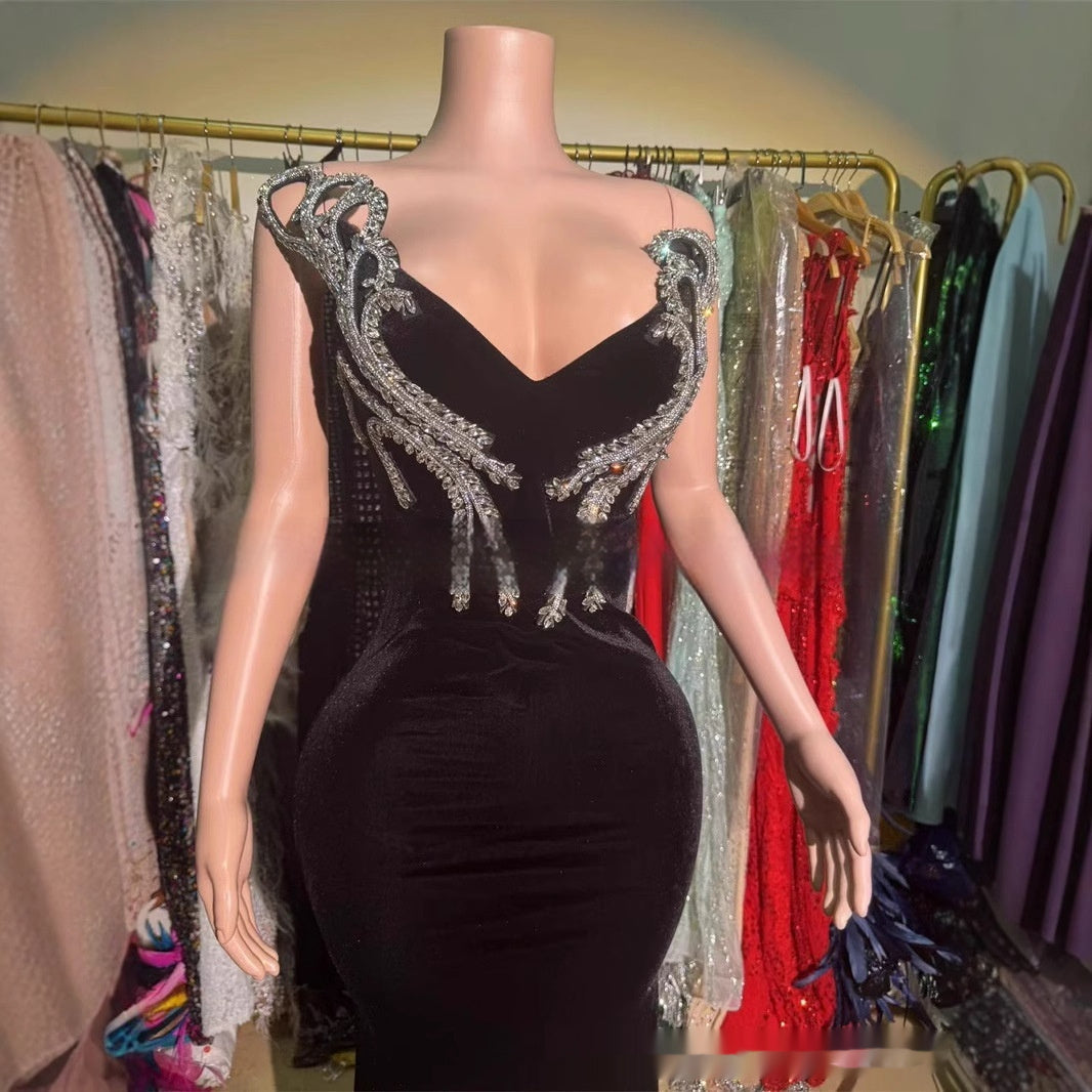 Black Bandeau Slim-Fit Skinny Long Evening Dress