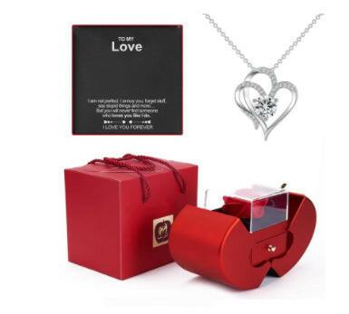 Fashion Jewelry Box Red Apple Christmas Gift Necklace Eternal Rose For Girl Mother's Day Valentine's Day Gifts With Artificial Flower Rose Flower Jewelry Box - myETYN