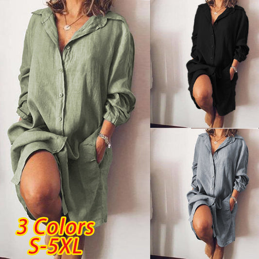 Loose Mid Length Shirts Women Dress Cover-ups Tunics For Mini Dress Abib