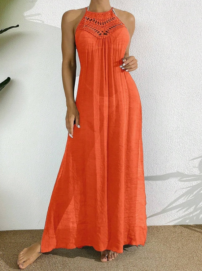 Swim Women Summer Holiday Hollow Out Dress With Halter Neck ETYN