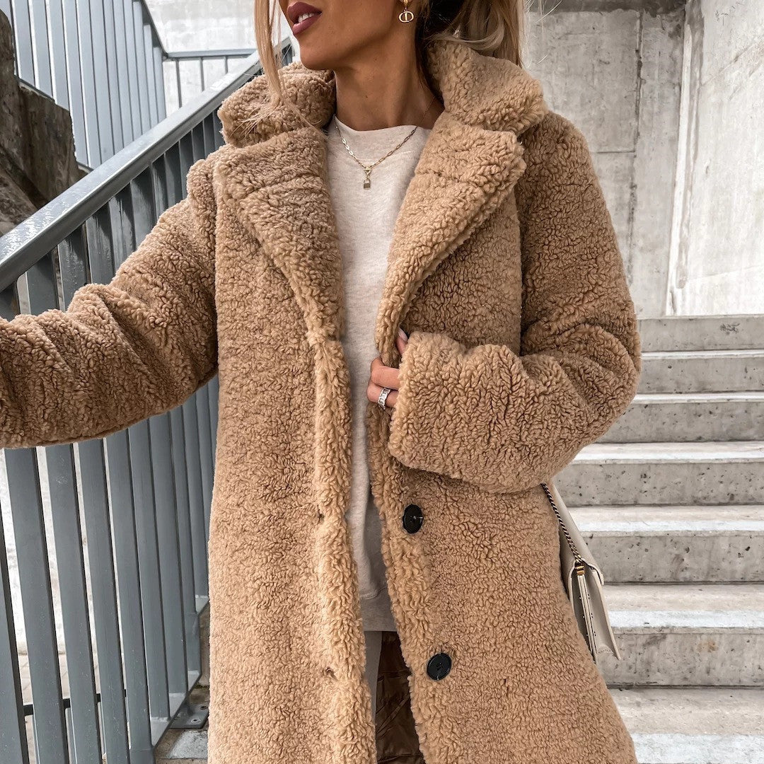 Women's Long-sleeved Lapel Plush Jacket Top ETYN
