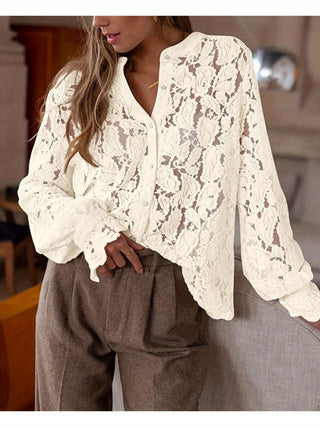 European And American Ladies Fashion Casual Lace Shirt Long Sleeve Button Shirt ETYN