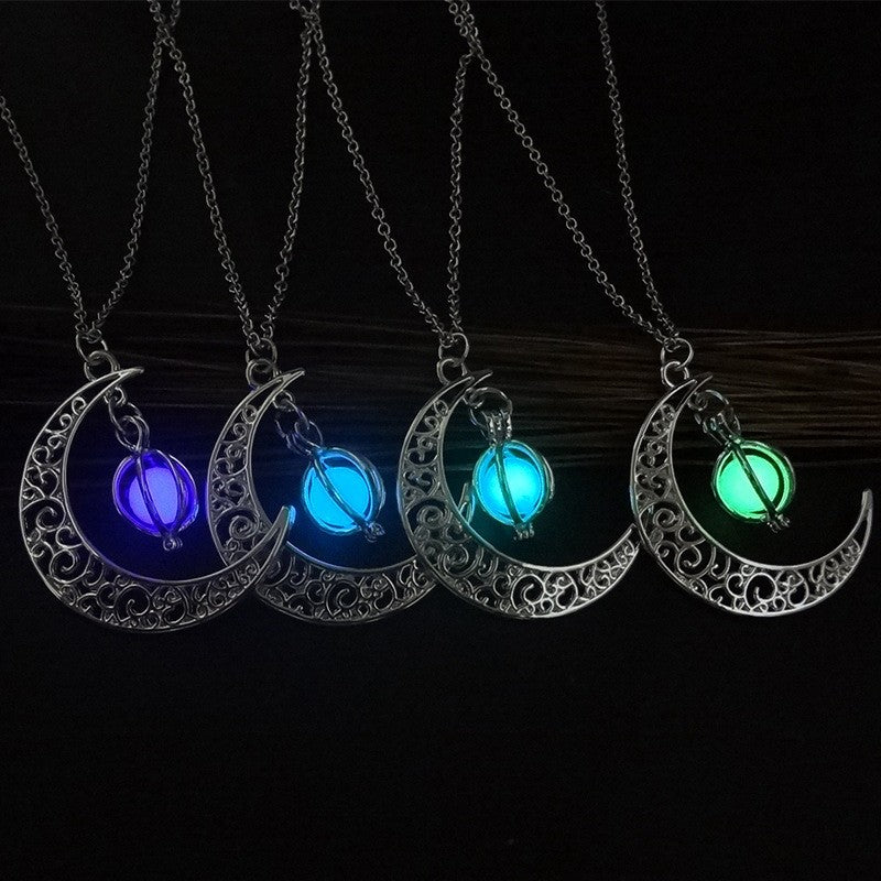 Fashion Moon Natural Glowing Stone Healing Necklace Women Gift Charm Luminous Pendant Necklace Jewelry myetyn