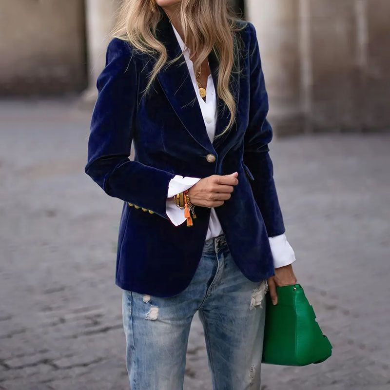 Women’s Velvet Lapel Slim-Fit Blazer — Casual Business Fashion Jacket ETYN