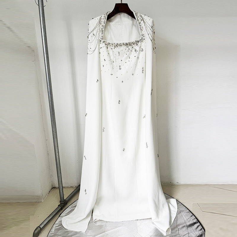 Beaded Lanyard Shawl Sleeve Floor-Length Dress