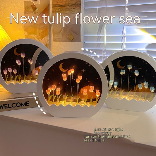 Tulip Rose Small Night Lamp Diy Handmade Mirror Flower Sea Bouquet Gift
