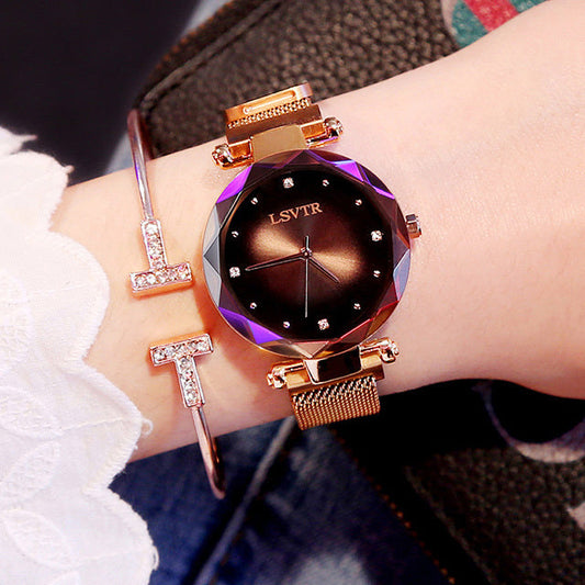 Rose Gold Women Watches Fashion Diamond Ladies Starry Sky Magnet Watch Waterproof Female Wristwatch ETYN