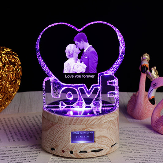 Personalized Gifts Crystal Photo Night Lamp Bluetooth Rotating Color Changing Music Player 3D Inner Carved - myETYN