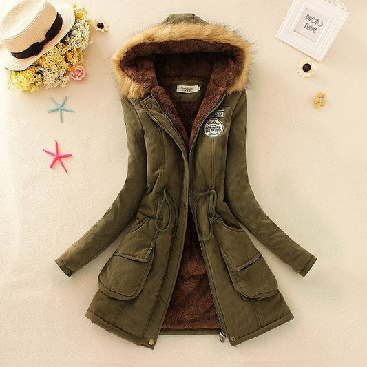Autumn And Winter New Women's Plus Size Thickened Calibration Long-sleeved Hooded Lamb Wool Cotton-padded Jacket ETYN