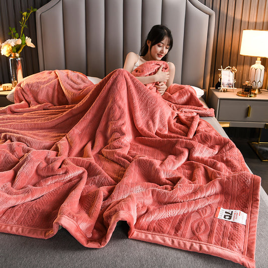 D Carved Milk Fleece Blanket: Thick Flannel Coral Fleece for Warmth and Comfort