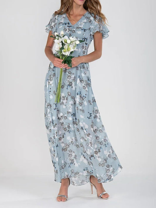 Flowers Print Short Sleeve Dress Summer Fashion Ruffle Beach Dresses Women's Clothing ETYN