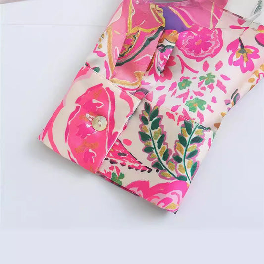 Spring New Women's Retro Casual Printed Shirt Top ETYN
