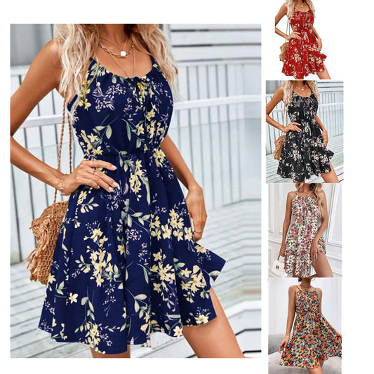 Floral Print Suspender Dress With Elastic Waist Design Fashion Summer Short Dresses Womens Clothing - myETYN