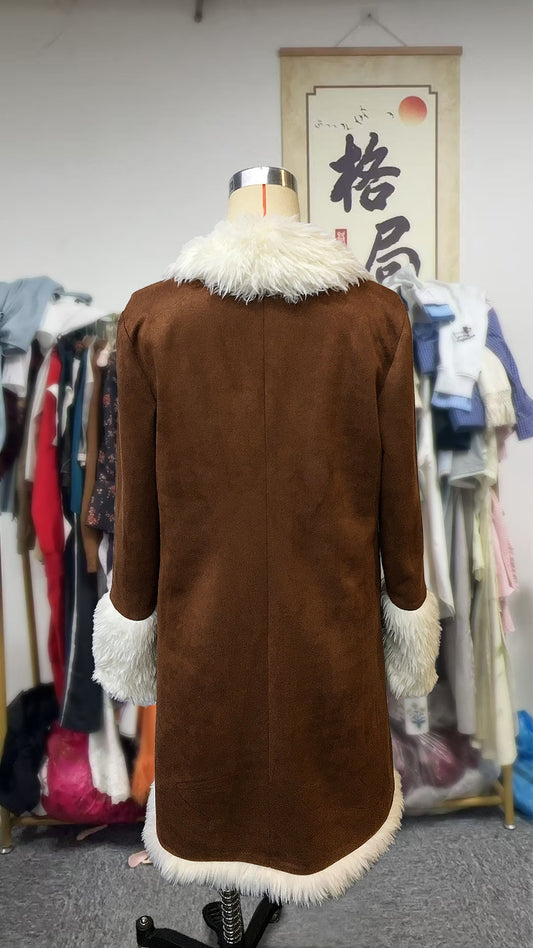 European And American Cowboy Style Western Retro Trench Coat Plush Autumn And Winter Fashion Warm Coat ETYN
