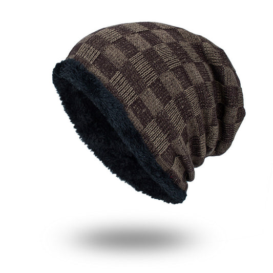 Knitted Wool Hat Plus Velvet Warm Contrast Color Small Square - myETYN