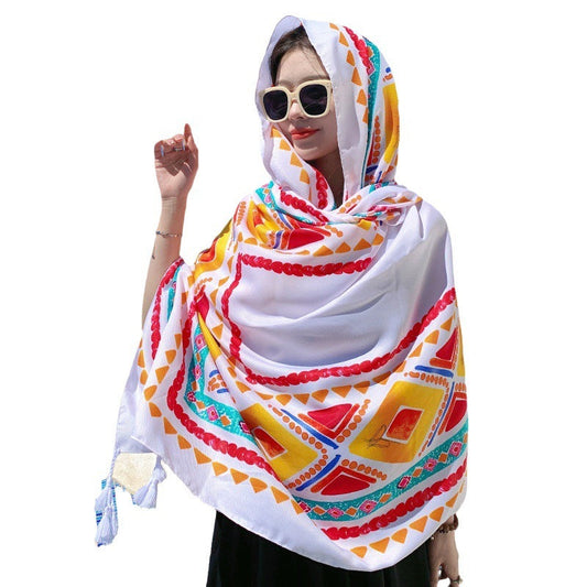 Ethnic Style Sun Protection Talma Tibet Desert Travel Thin Holiday Silk Scarf ETYN