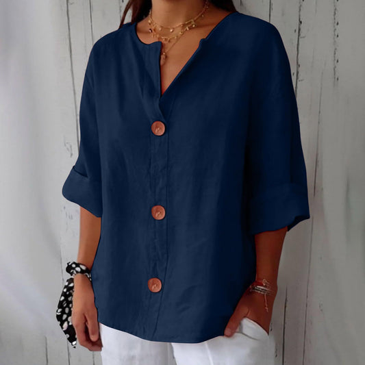 V-neck Pullover Shirt Fashion Casual Long-sleeved Top Women's Clothing myetyn