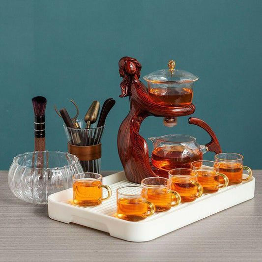 Maid Semi-automatic Tea Set Tea Making Kungfu Teapot Automatic Tea Set Heat-resistant Glass Holder Base Tea Infusers Tea Ware Kanuner
