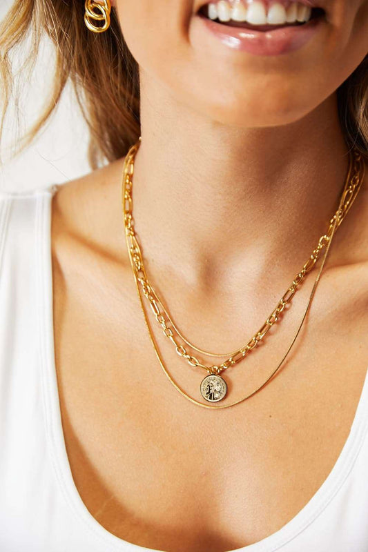 Adored Coin Pendant Triple-Layered Chain Necklace myETYN
