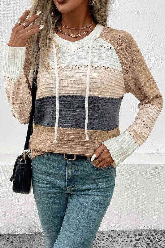 Color Block Drawstring Hooded Sweater myETYN